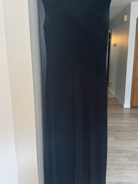 Cachet Black Maxi Dress with Textured Pleats and Stud Detail